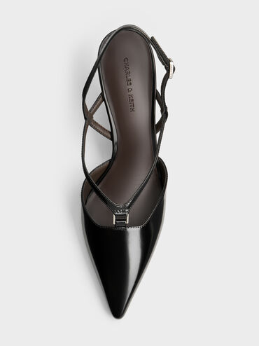 V-Strap Slingback Pumps, Black Boxed, hi-res