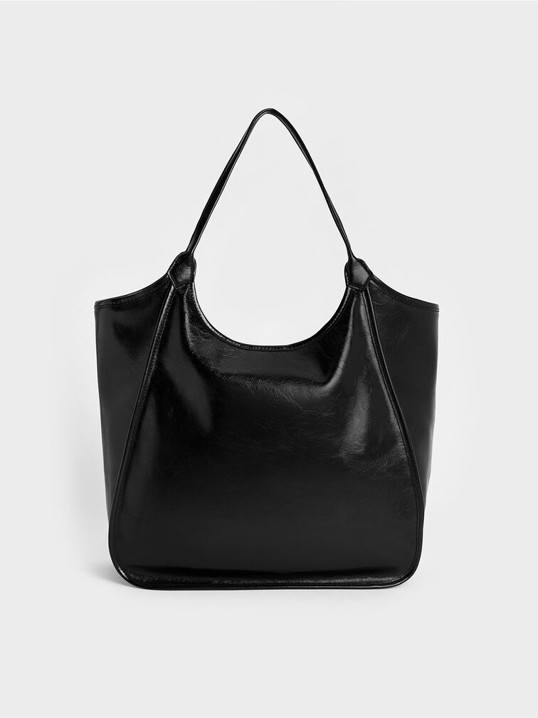 Sianna Crinkle-Effect Slouchy Tote Bag, Black, hi-res