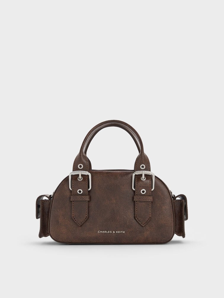 Blaise Buckle-Strap Side-Pocket Bowling Bag, Distressed Coffee, hi-res
