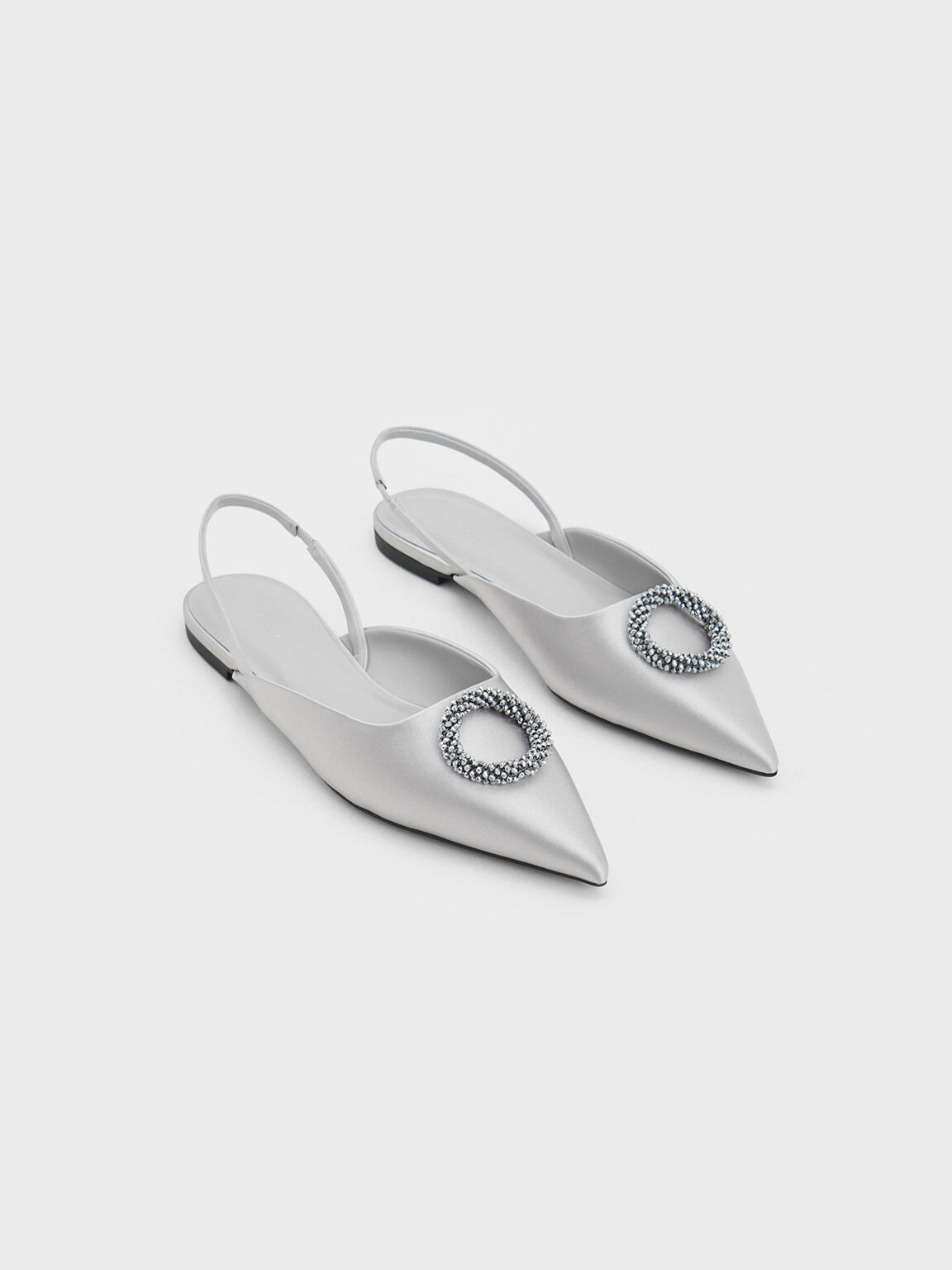 Silver Recycled Polyester Beaded Circle Slingback Flats CHARLES