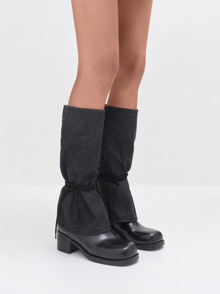 Felt Tie-Around Knee-High Boots, Dark Grey, hi-res