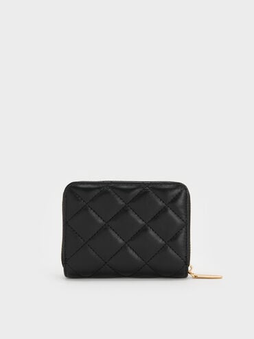 Alva Quilted Zip-Around Wallet, Black, hi-res