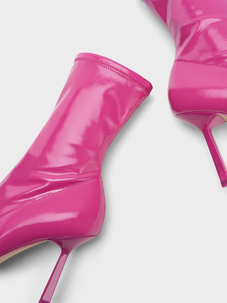 Patent Crinkle-Effect Pointed-Toe Stiletto Heel Ankle Boots, , hi-res