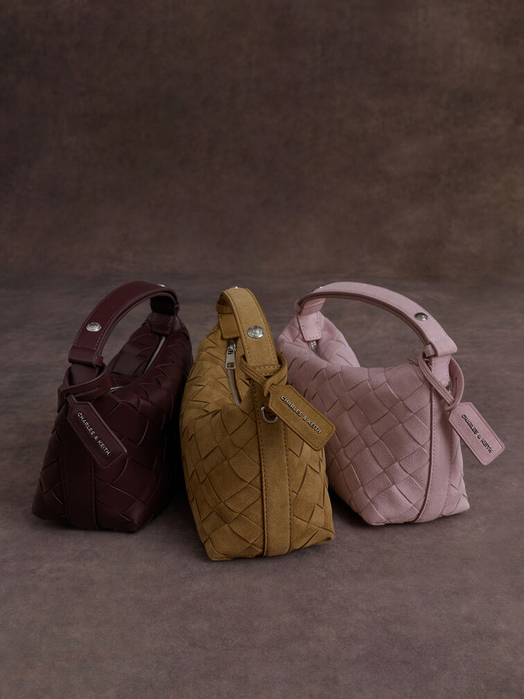 กระเป๋าสะพายไหล่ดีไซน์แบบสานรุ่น Ivette, สีไวน์เบอร์รี่เรด, hi-res