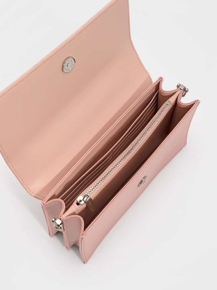 Kristine Glittered Wallet On Chain, Pink, hi-res