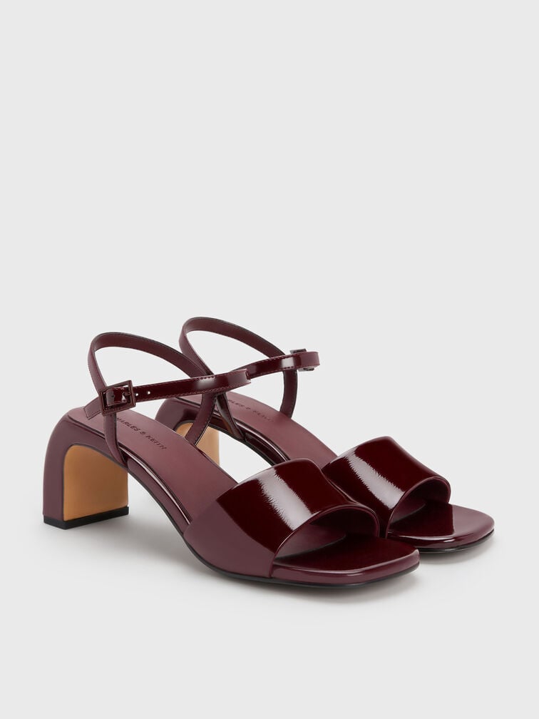 Patent Ankle-Strap Heeled Sandals, Burgundy, hi-res