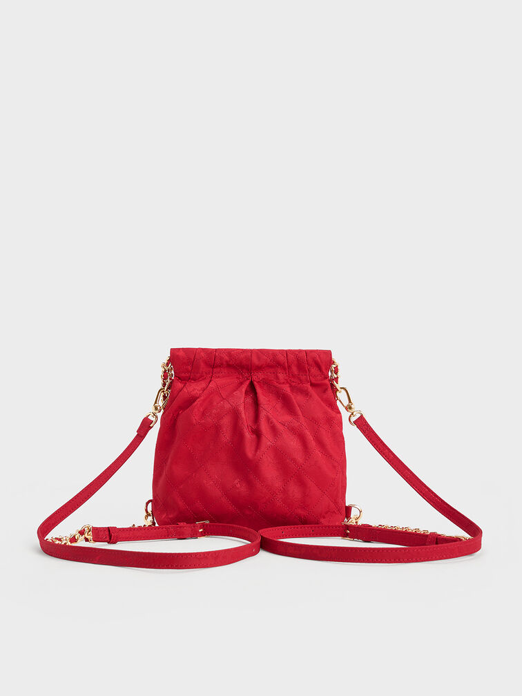 Duo Jacquard Chain-Handle Two-Way Backpack, Crimson Red, hi-res