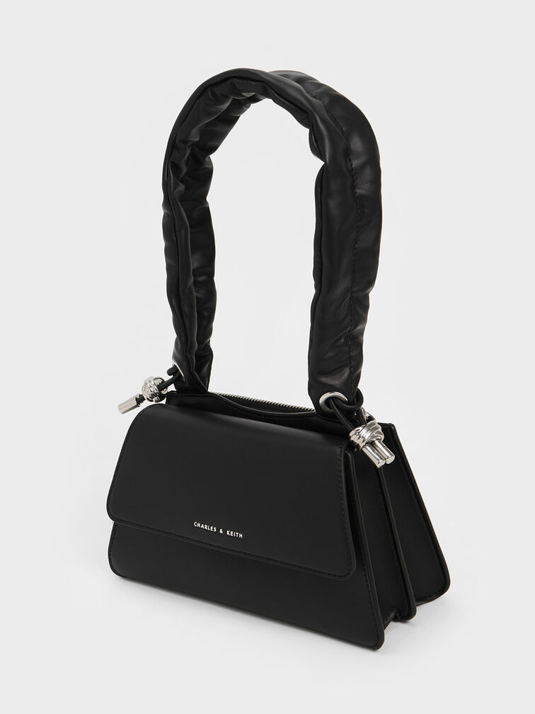 Cosette Ruched-Handle Trapeze Bag, สีดำอะไหล่สีเงิน, hi-res