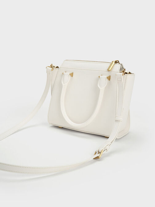 Harper Structured Top Handle Bag, White, hi-res