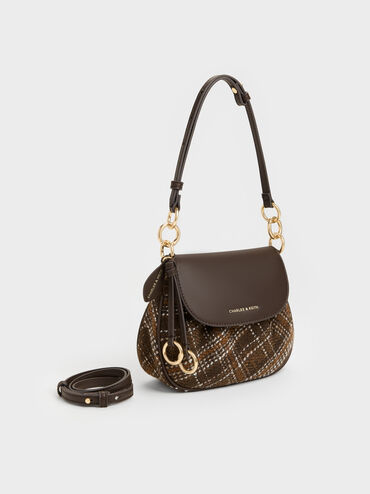 Britton Checkered Ruched Saddle Bag, Multi, hi-res
