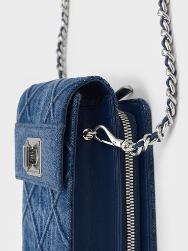 Eleni Denim Quilted Elongated Crossbody Bag, , hi-res