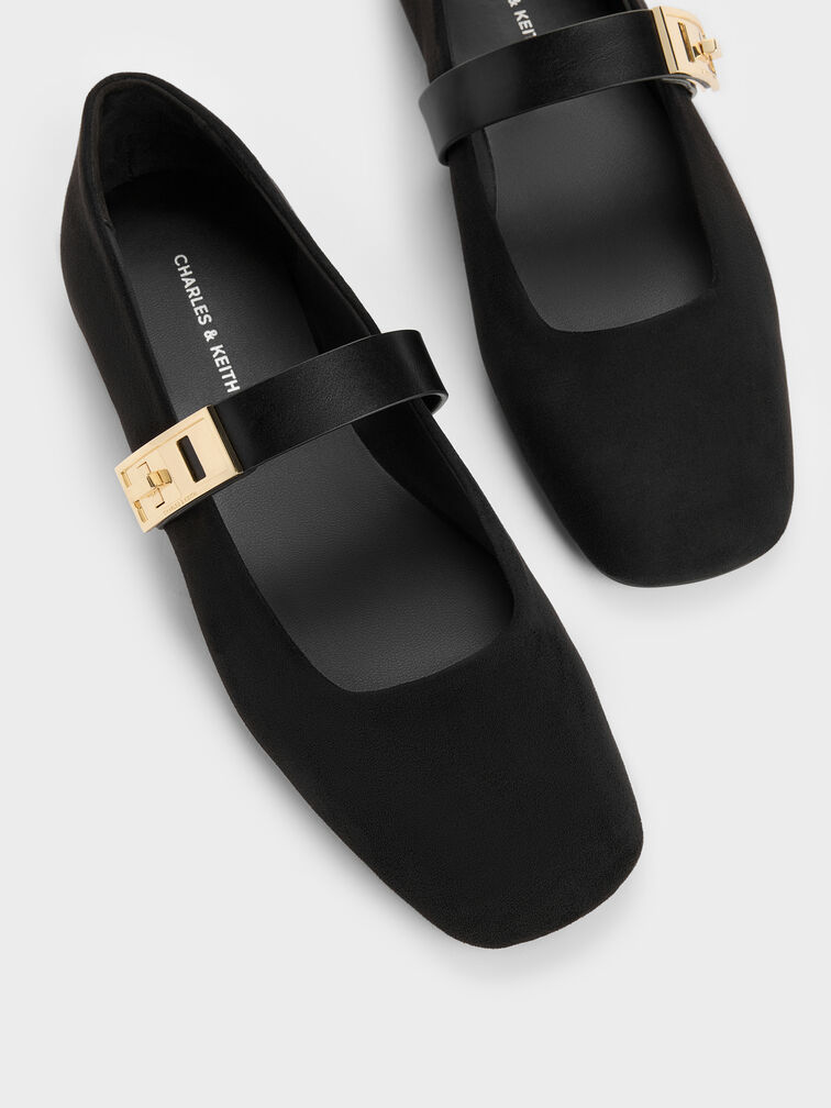Lando Faux Suede Mary Jane Flats, Black2, hi-res