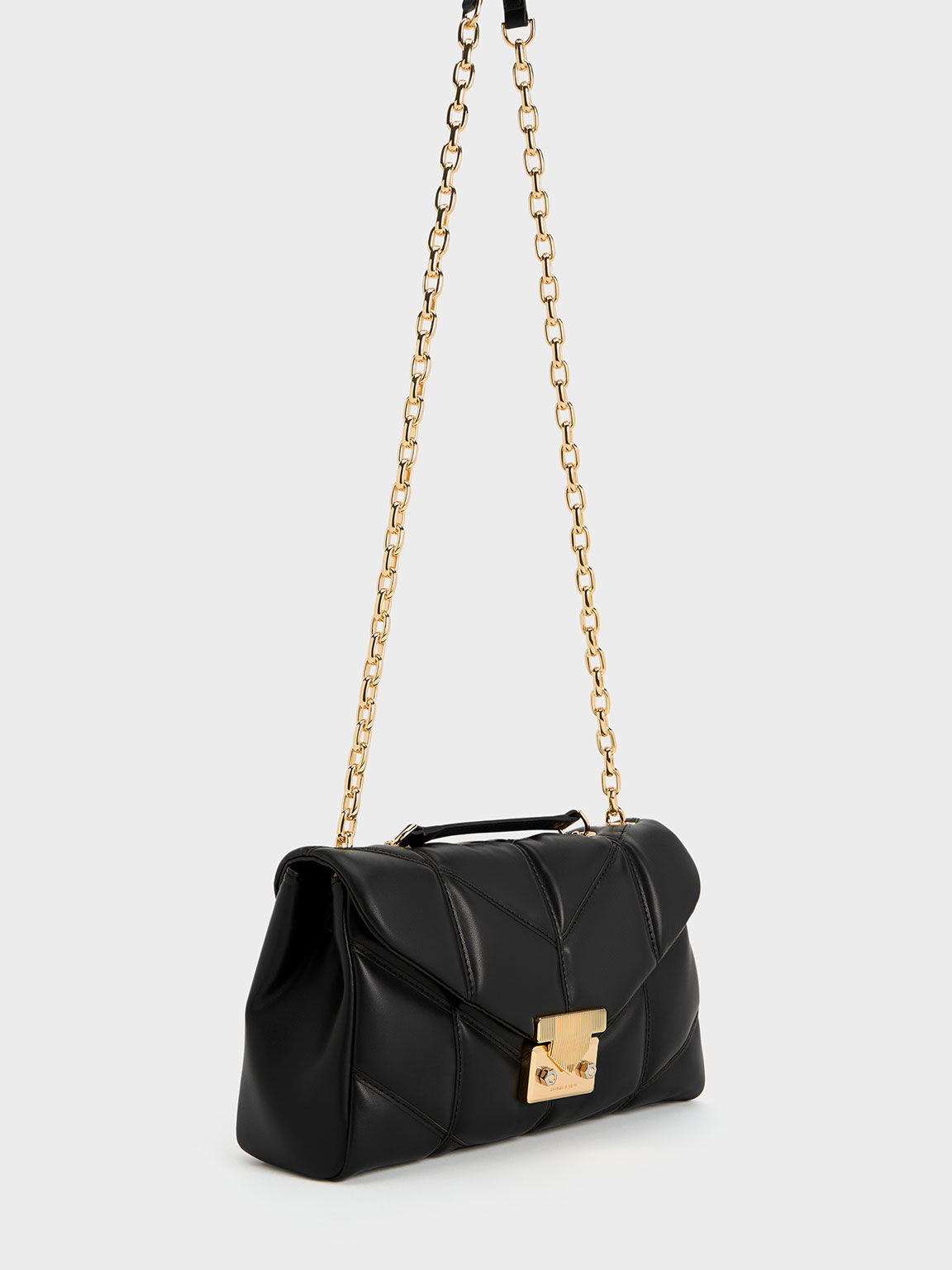 Black Eudora Chevron Trapeze Bag CHARLES KEITH TH