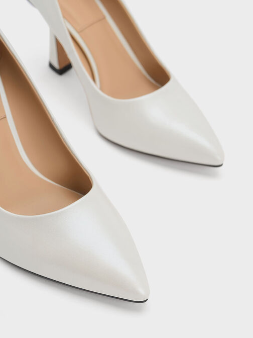 Leather Flared Heel Pumps, White, hi-res