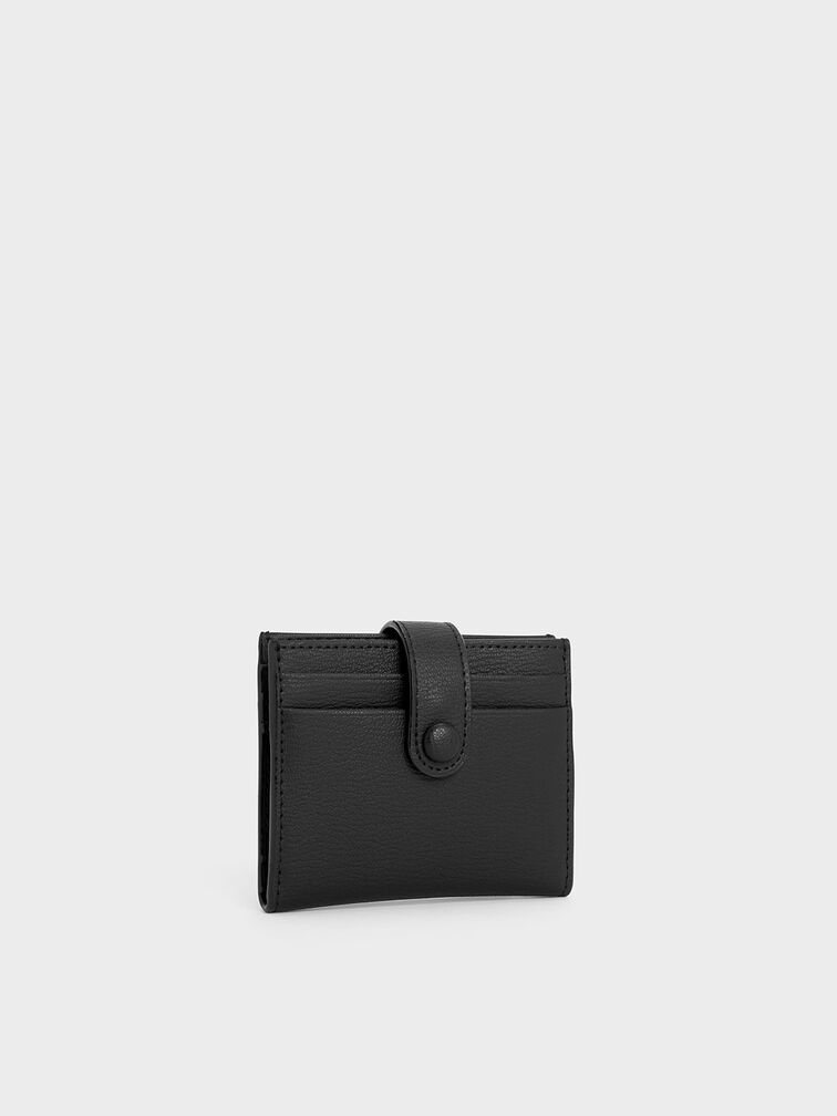กระเป๋าใส่บัตรดีไซน์ที่ปิดแบบกระดุมกด, สีดำ, hi-res