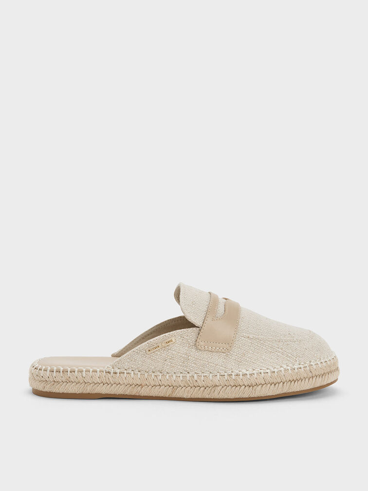 Penny Loafer Backless Espadrilles, สีเบจ, hi-res