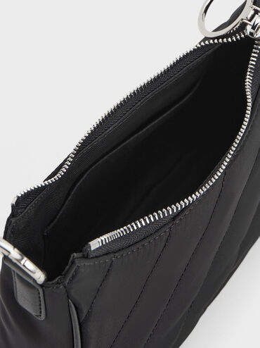 กระเป๋าสะพายข้างผ้าไนลอนแบบสายโซ่รุ่น Philomena, สีดำอะไหล่สีเงิน, hi-res