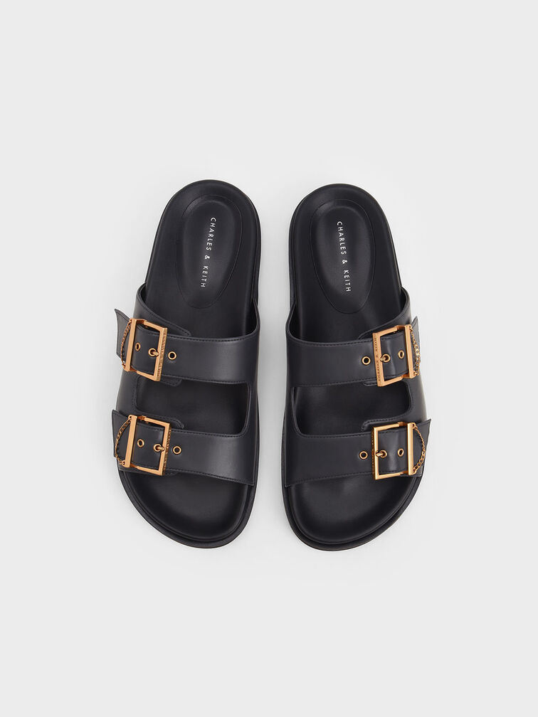 Chain-Link Buckled Slide Sandals, , hi-res