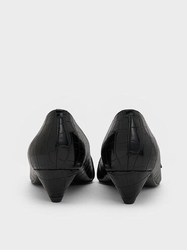 Croc-Effect Buckled Pointed-Toe Kitten-Heel Pumps, Animal Print Black, hi-res