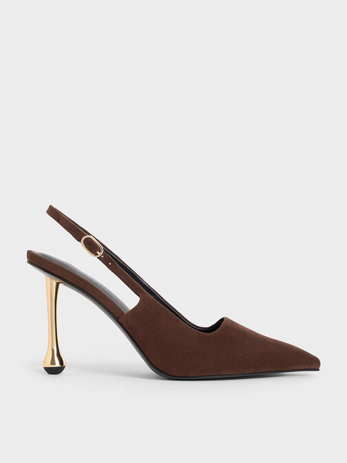 Faux Suede Sculptural-Heel Pointed-Toe Pumps, Dark Brown, hi-res