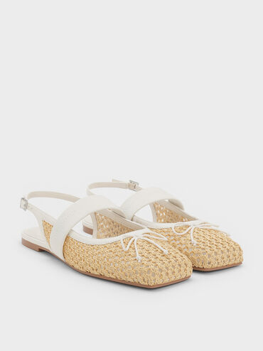 Lyric Woven Bow Slingback Flats, Sand, hi-res