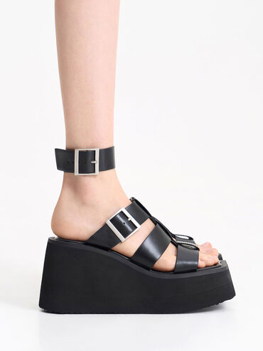 IIsa Flatform Gladiator Sandals, สีดำ, hi-res