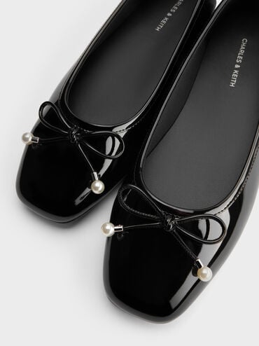 Barbara Patent Pearl-Embellished Bow Ballet Flats, Black Patent, hi-res
