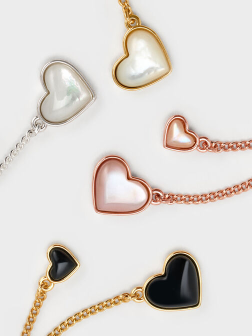 Double Heart Stone Drop Earrings, , hi-res