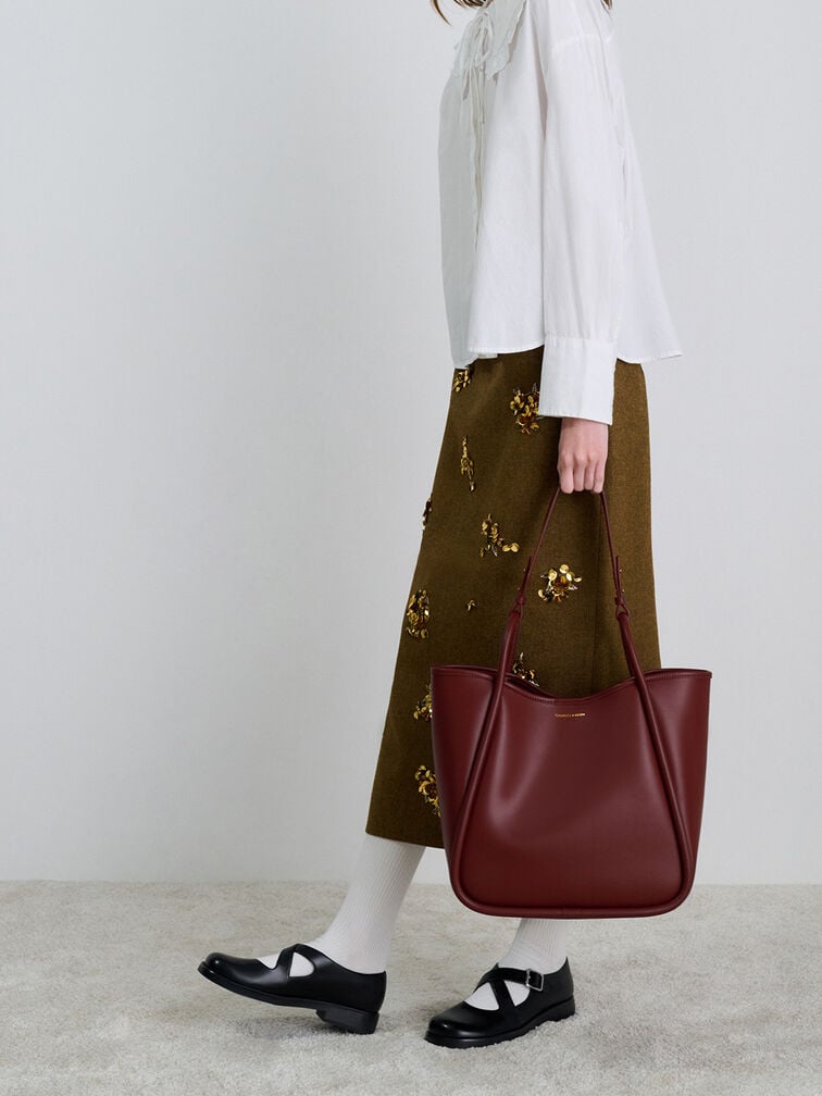 กระเป๋าโท้ทดีไซน์ทรงโค้งรุ่น Lyla, สีมัลเบอร์รี่พลัม, hi-res