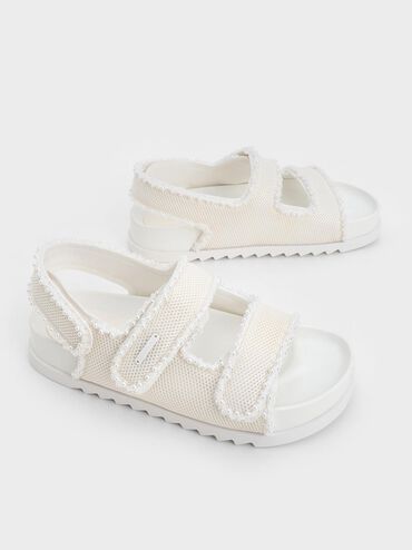 Mesh Pearl-Embellished Flatform Sandals, White, hi-res