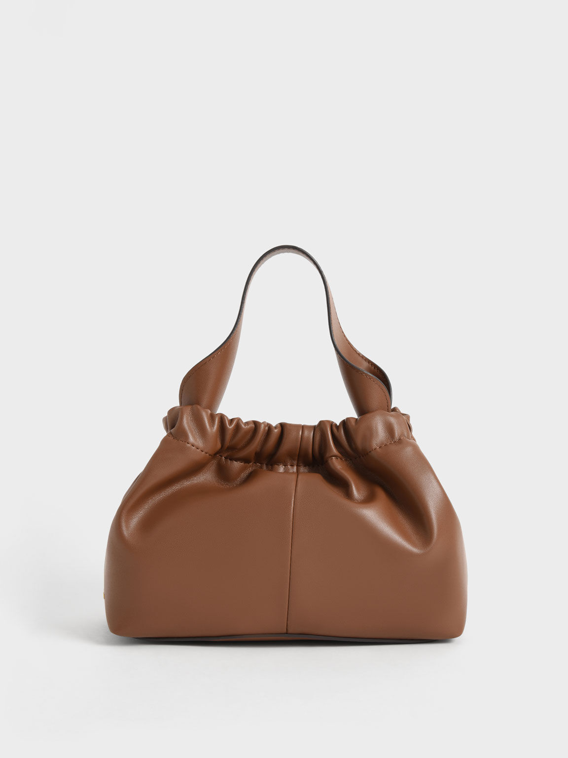 Ruched Slouchy Bucket Bag, Chocolate, hi-res