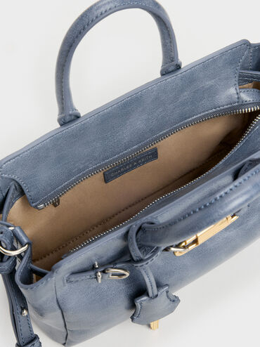 Mini Delfina Belted Tote Bag, Distressed Midnight Blue, hi-res