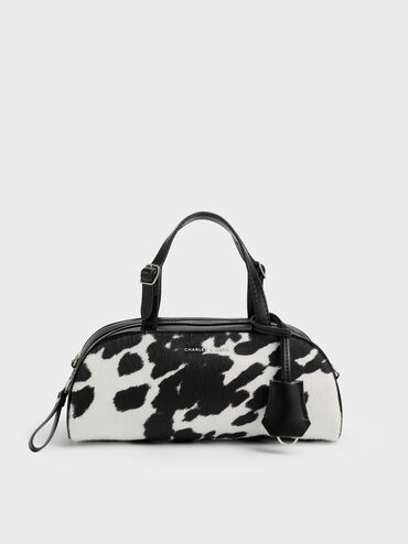 Vega Furry Cow-Print Elongated Bowling Bag, Multi, hi-res