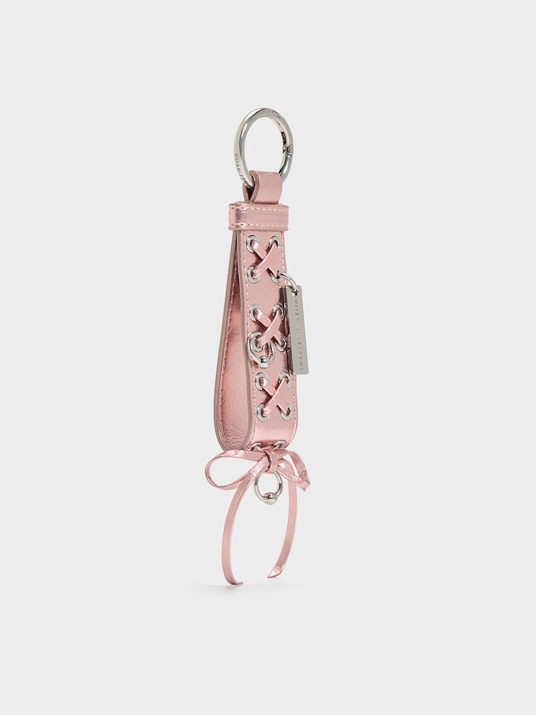 Grommet Lace-Up Bag Charm, Aura Pink, hi-res