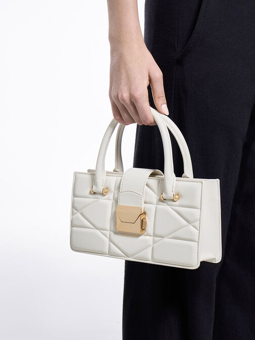 Blanche Quilted Top Handle Bag, สีขาว, hi-res