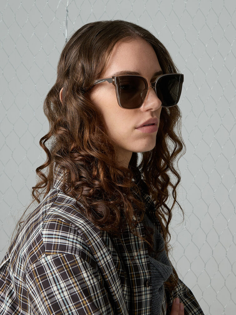 แว่นตากันแดดกรอบทรงเหลี่ยมวัสดุอะซิเตทรีไซเคิลรุ่น Freya, สีเบจ, hi-res