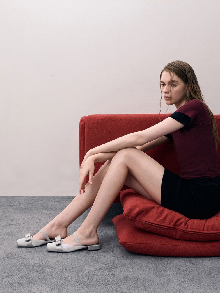 Brantley Bow Mules, Grey, hi-res