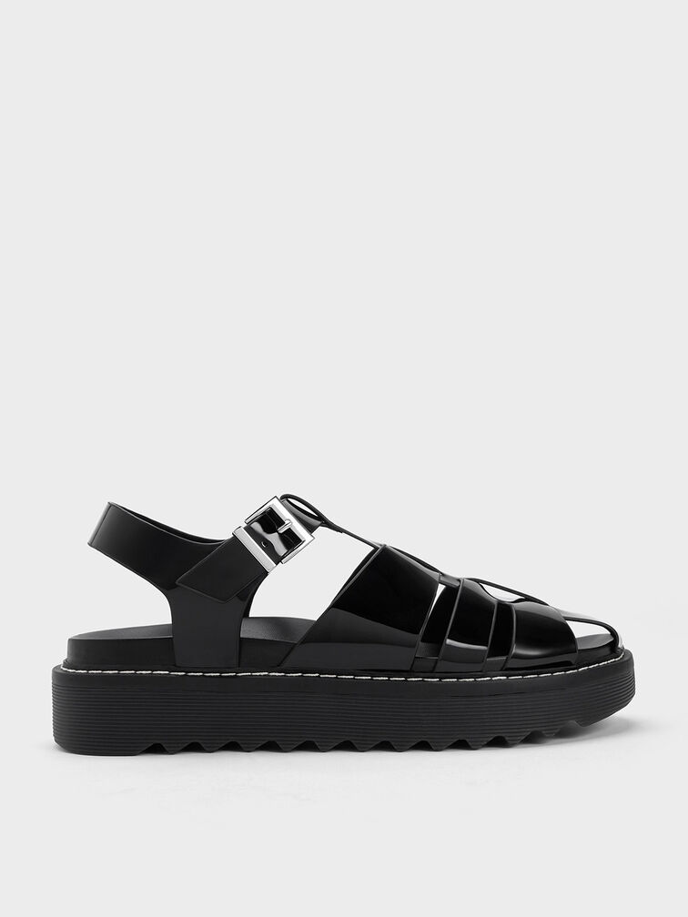 Interwoven Patent Buckled Sandals, , hi-res