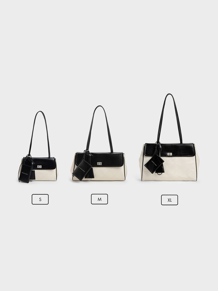 กระเป๋าโท้ทลายควิลท์ดีไซน์ทูโทนรุ่น Apfra, สีมัลติครีม, hi-res