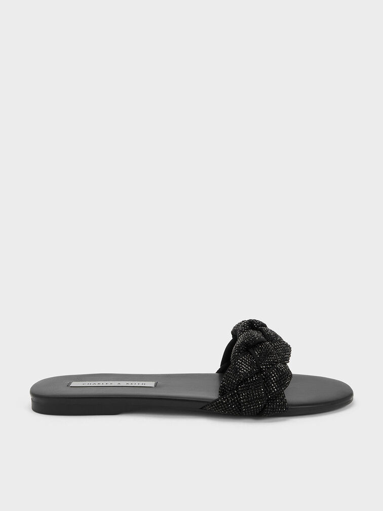 Gem-Embellished Braided Strap Slides, , hi-res