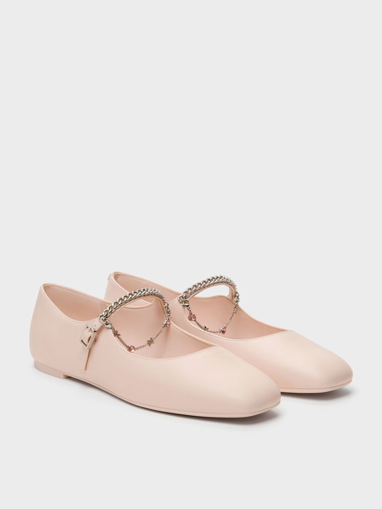 Double-Chain Charm Mary Jane Flats, Pink, hi-res