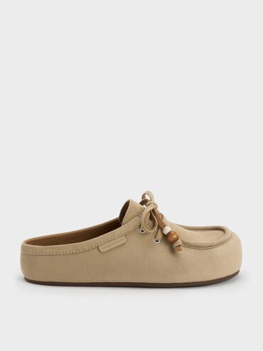 Gale Faux Suede Beaded-Lace Mules, Beige, hi-res