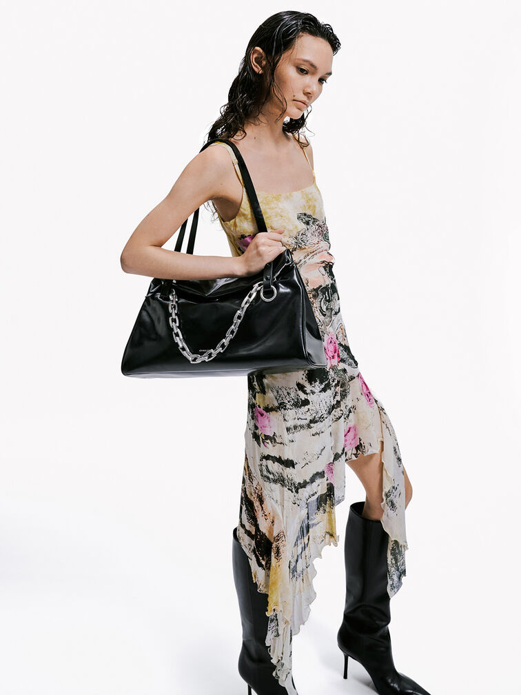Andromeda Chunky-Chain Trapeze Tote Bag, Noir, hi-res