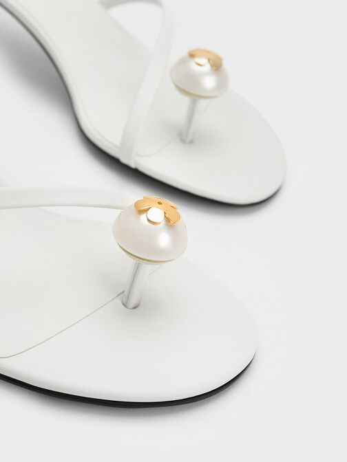 Pearl Embellished Strappy Sandals, สีขาว, hi-res