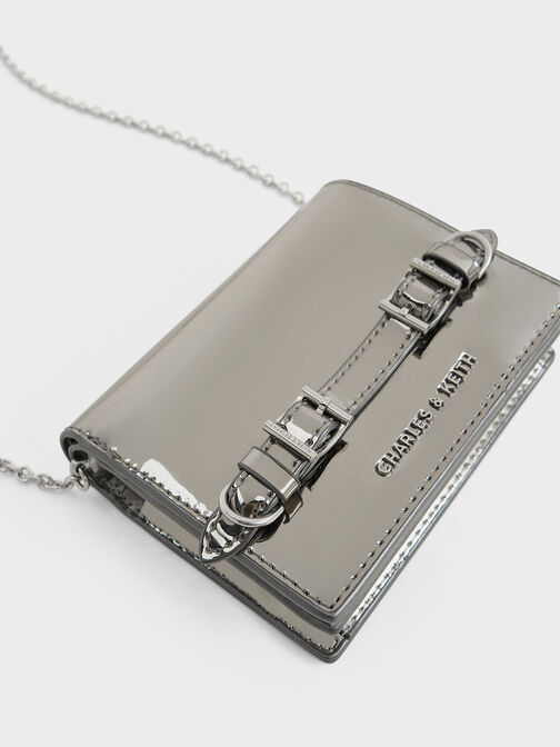 Sloane Metallic Chain-Handle Wallet, Pewter, hi-res