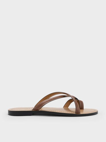 Crossover Toe-Ring Sandals, Cognac, hi-res