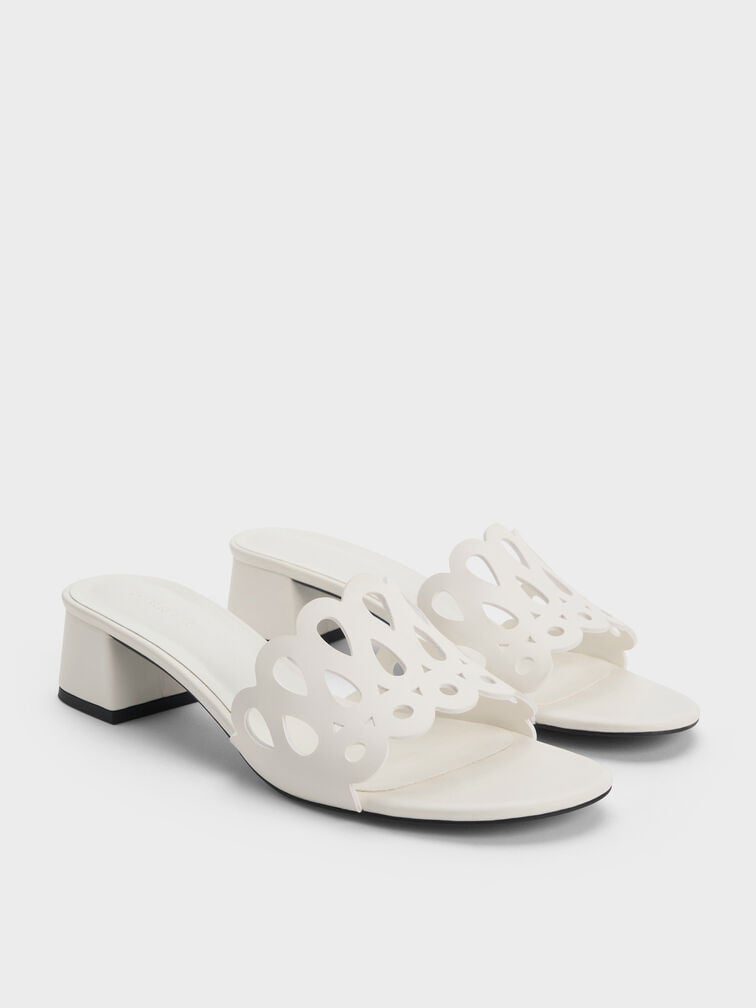 Cut-Out Block-Heel Mules, White, hi-res