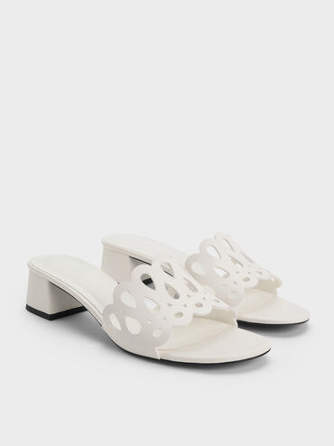 Cut-Out Block-Heel Mules, White, hi-res