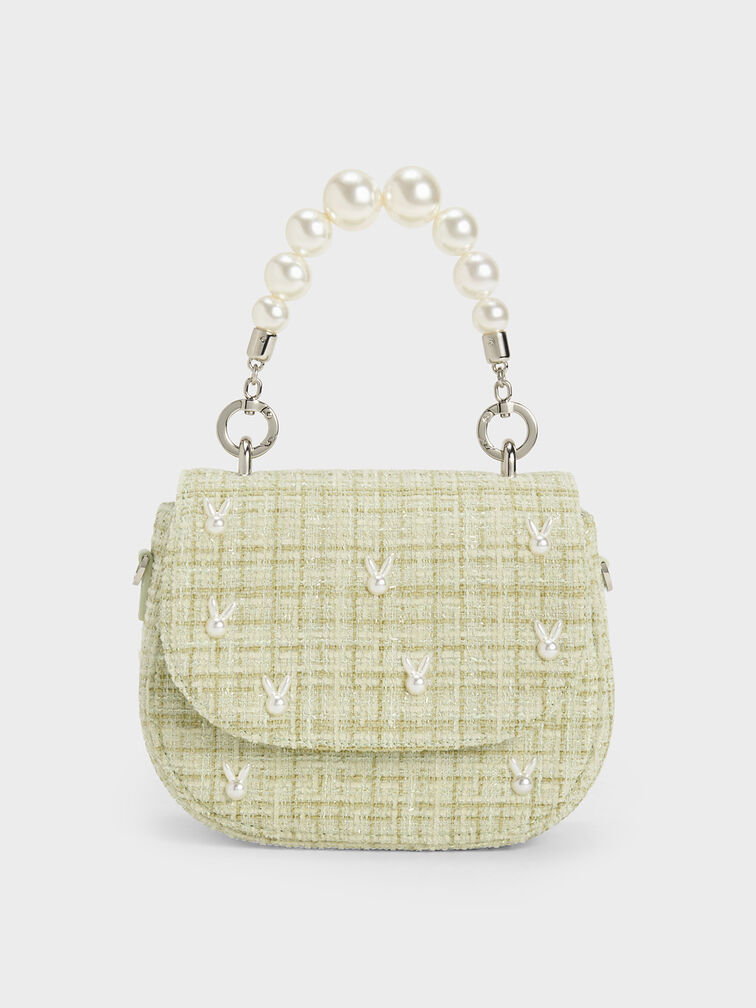 Bunny Tweed Beaded Handle Bag, , hi-res