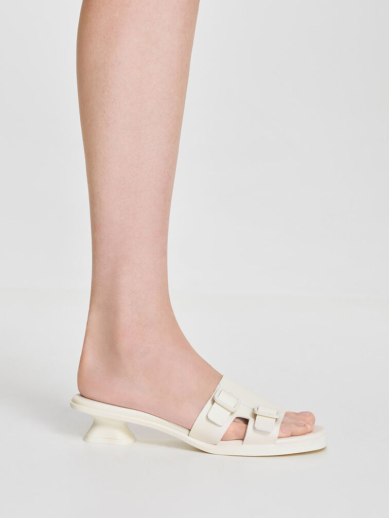 Double Buckle Sculptural Mules, สีชอล์ค, hi-res